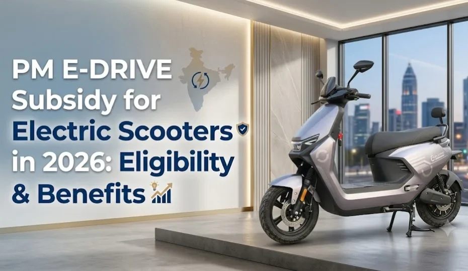 PM E-DRIVE subsidy for electric scooters in 2026 showing eligibility and benefits for EV buyers in India.